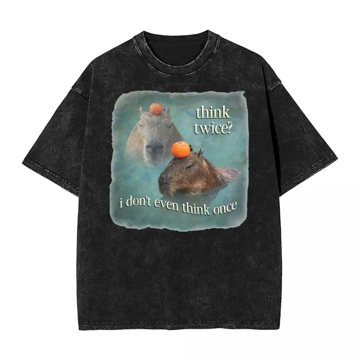 

Think Twice I Don't Even Capybara Washed T Shirt Streetwear Hip Hop Vintage T-Shirts Tees for Men Women Cotton Oversize Summer