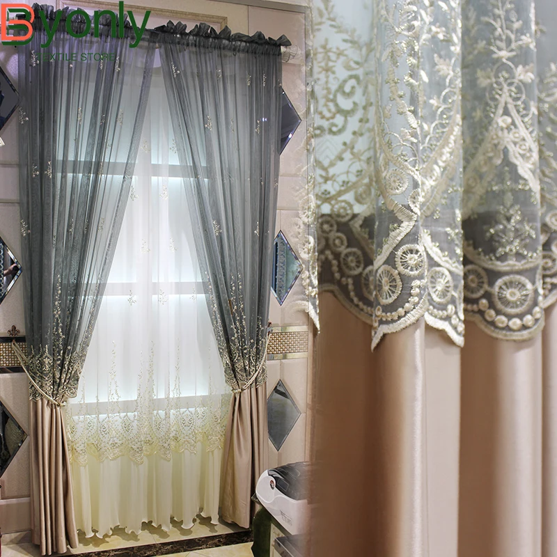 

Grey Embroidered Pink Patchwork Window Screen Curtains for Living Room Bedroom French Window Balcony Window Customized