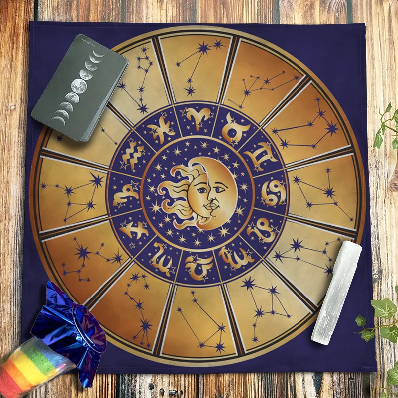 

Pagan Divination Witchcraft Tarot Tablecloth Sun Moon Star Rune Altar Cloth Constellations Spiritual Crystal Oracle Card Pads