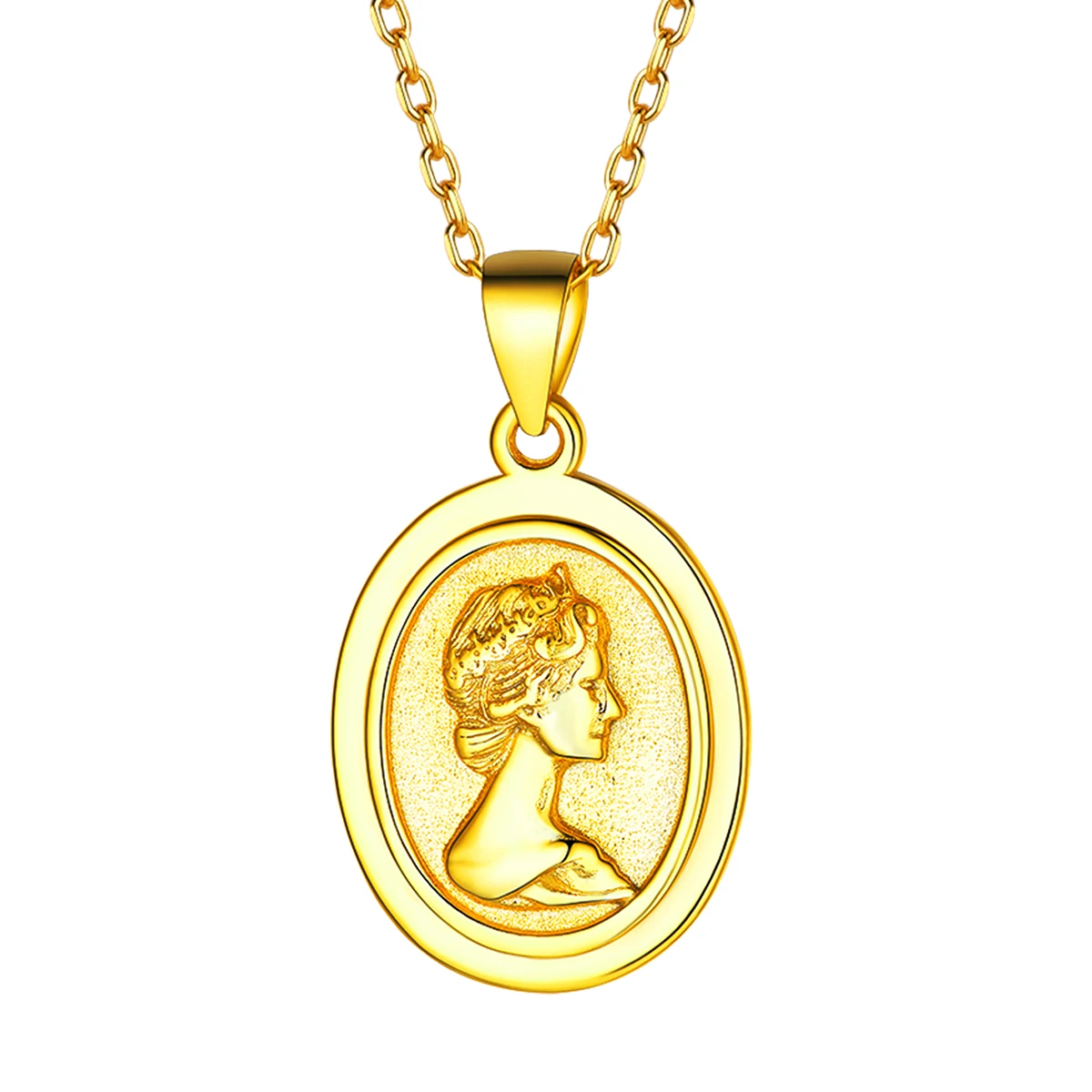 

18K Gold Plated Necklace Elizabeth Ⅱ Queen Antiqued British Pendant Necklace Jewelry Gift for Women Men