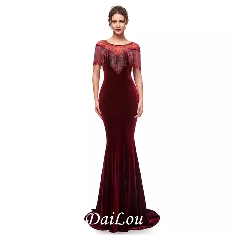 Scoop Short Sleeve In Stock Sparkle Evening Dresses Empire Mermaid Party Gown Illusion Floor Length Velvet Robe De Soiree 2022
Scoop Short Sleeve In Stock Sparkle Evening Dresses Empire Mermaid Party Gown Illusion Floor Length Velvet Robe De Soiree 2022