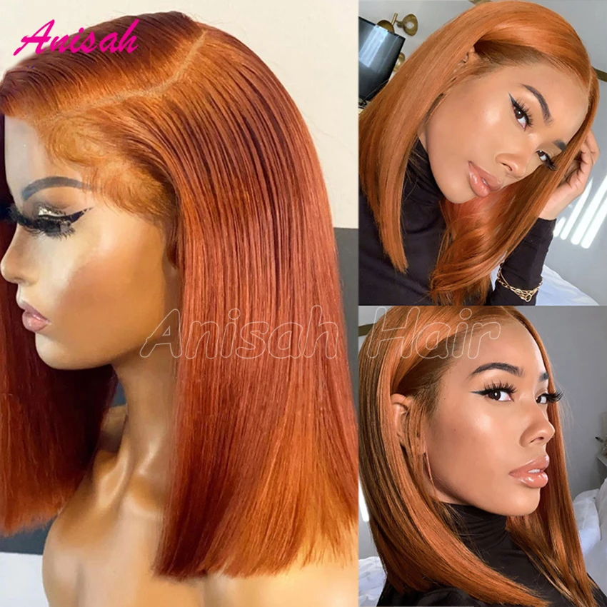 

Ginger Orange Straight Short Bob Wigs 13x4 Lace Frontal Bob Human Hair Wigs For Black Women Brazilian Remy Straight Wig