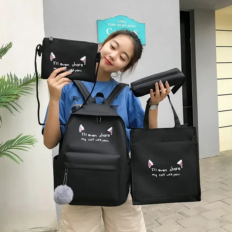 

4 pcs sets canvas Schoolbags For Teenage Girls Female Children Shoulder Bags New Trend Female Backpack Fashion Women Backpack