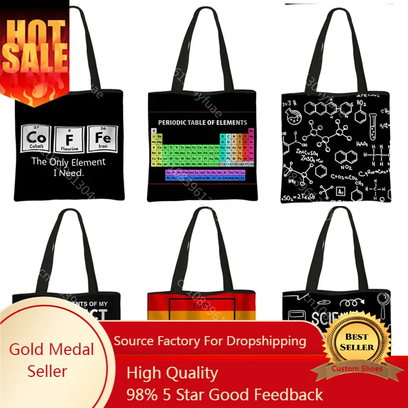 Periodic Table of Elements Printing Shopping Bag Coffee Letters Women Totes Bags Ladies Handbag Reusable Casual Shoulder Bags
Periodic Table of Elements Printing Shopping Bag Coffee Letters Women Totes Bags Ladies Handbag Reusable Casual Shoulder Bags
