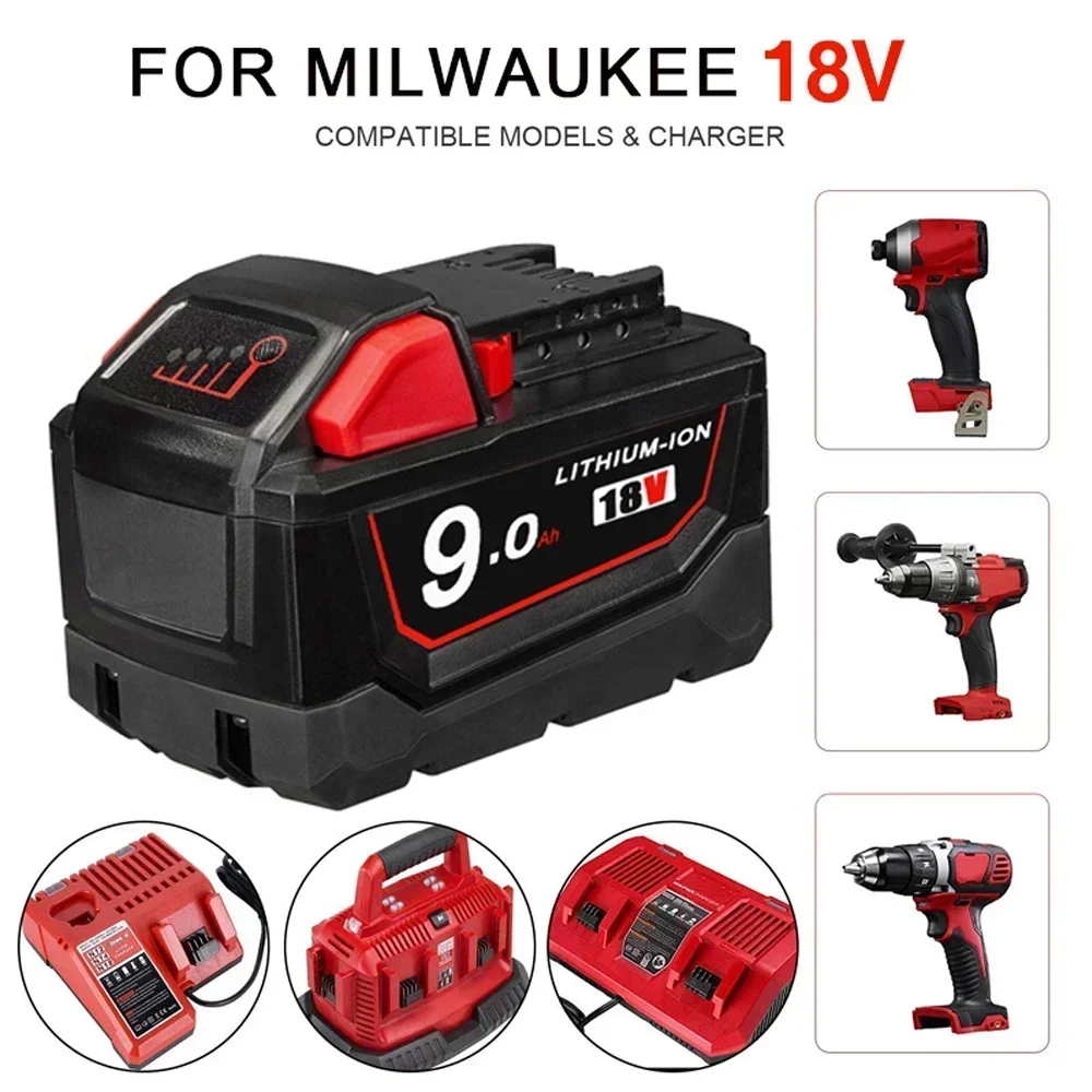 

18V 9.0Ah Replacement for Milwaukee M18 XC Lithium Battery 48-11-1860 48-11-1850 48-11-1840 48-11-1820 Rechargeable Batteries