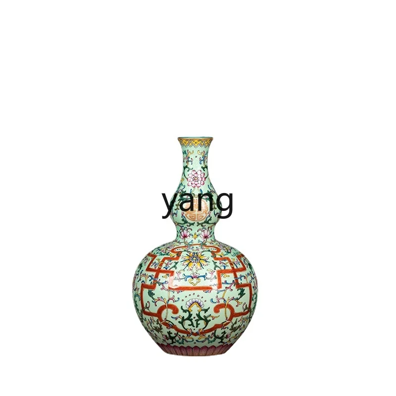 

L'm'm Living Room Flower Arrangement Enamel Double-Gourd Vase Decoration Hallway New Chinese Antique Porcelain Bottle