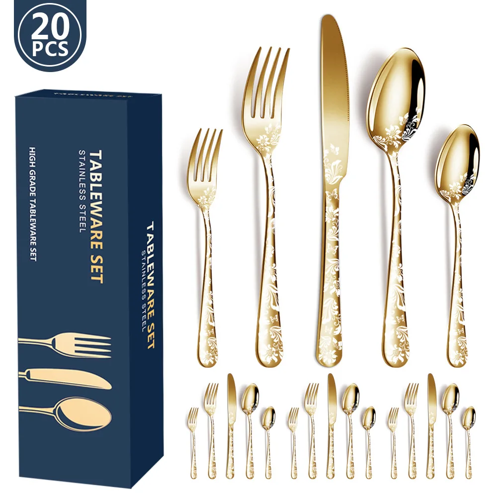 20Pcs/Set New Stainless Steel Cutlery Set Western Steak Cutlery Set Knife, Fork And Spoon Set Kitchen Cutlery Set With Box
20Pcs/Set New Stainless Steel Cutlery Set Western Steak Cutlery Set Knife, Fork And Spoon Set Kitchen Cutlery Set With Box
