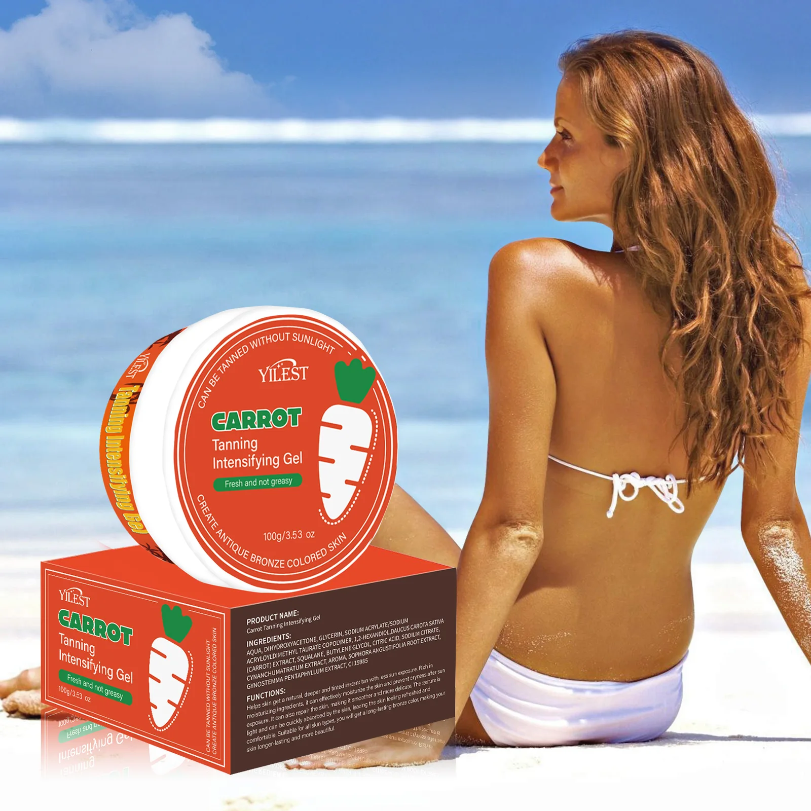Carrot-Infused Sunless Tanning Gel - Achieve Natural Sun-Kissed Glow, Essential Bronzer for UV-Free Tan & Sunbathing. 2 S4673ef3d738d49b38b06d23e18fefdc1d