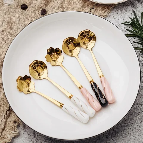 Stainless Steel Flower Spoon 1pc Spoon Mixing Spoon Ceramic Handle Elegant Coffee Dessert Flower Spoon European style 
Stainless Steel Flower Spoon 1pc Spoon Mixing Spoon Ceramic Handle Elegant Coffee Dessert Flower Spoon European style