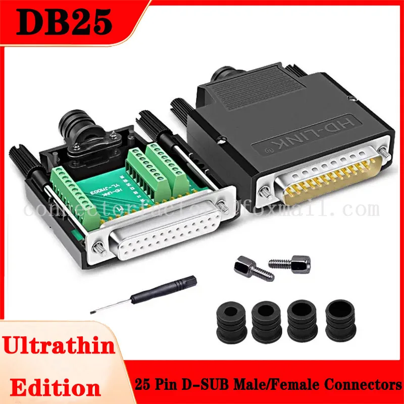 

25 Pin D-sub Male/Female DB25 Connector Breakout Connectors Solder Free Signals Serial Port Plug Board DB25 Terminal Adapter
