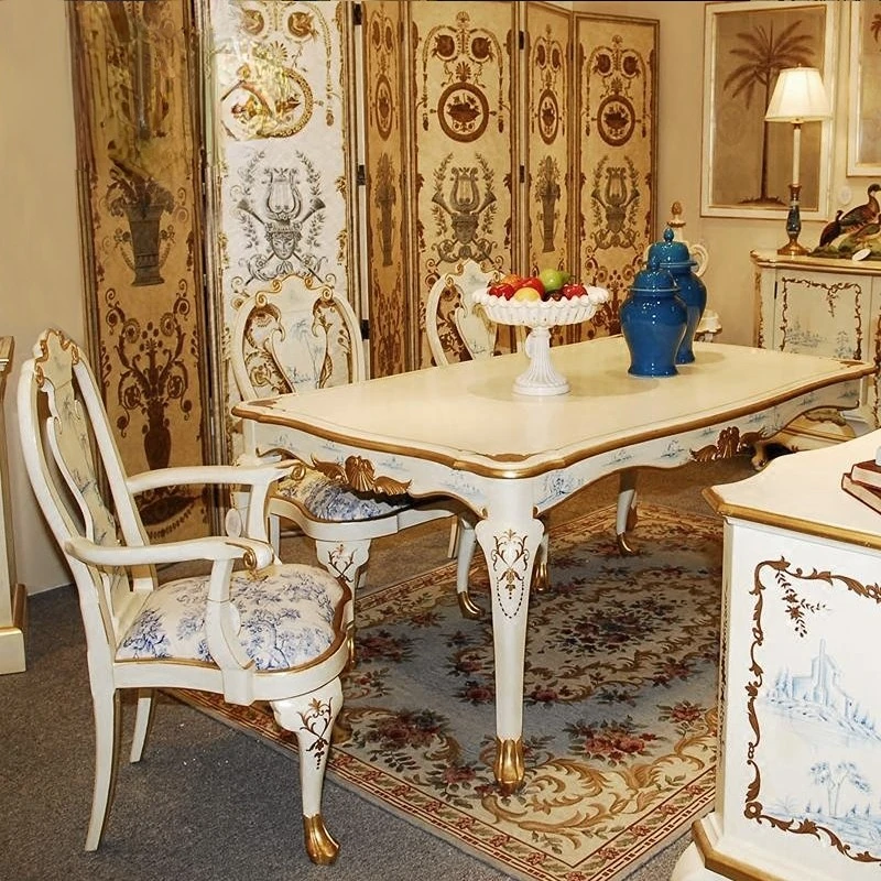 Pastoral solid wood birch neoclassical hand-painted blue and landscape painting Phnom Penh white dining table
Pastoral solid wood birch neoclassical hand-painted blue and landscape painting Phnom Penh white dining table