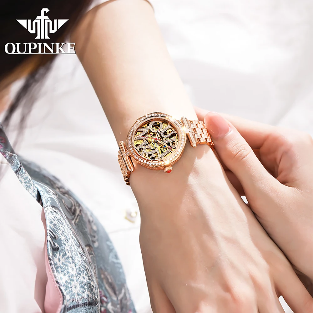 PINKE-Montre-Bracelet de Luxe pour Femme, en Diamant Ajourée, à Remontage existent, Mécanique, Étanche, Nouvelle Collection 4