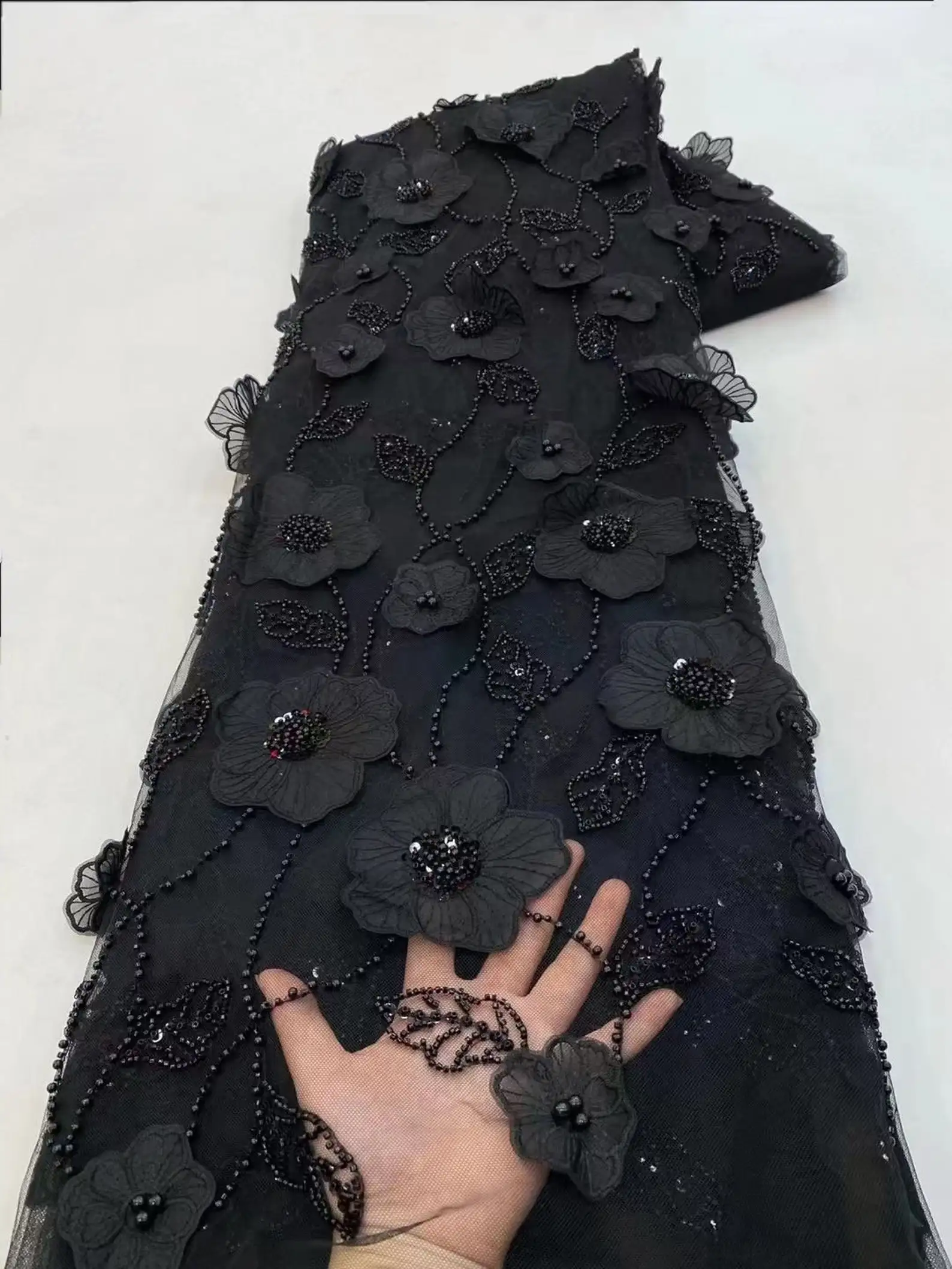 5 Yards 2023 High Quality Black Bead Sequins Embroidery 3D Flower Tulle Lace Fabric For Party Dress
5 Yards 2023 High Quality Black Bead Sequins Embroidery 3D Flower Tulle Lace Fabric For Party Dress