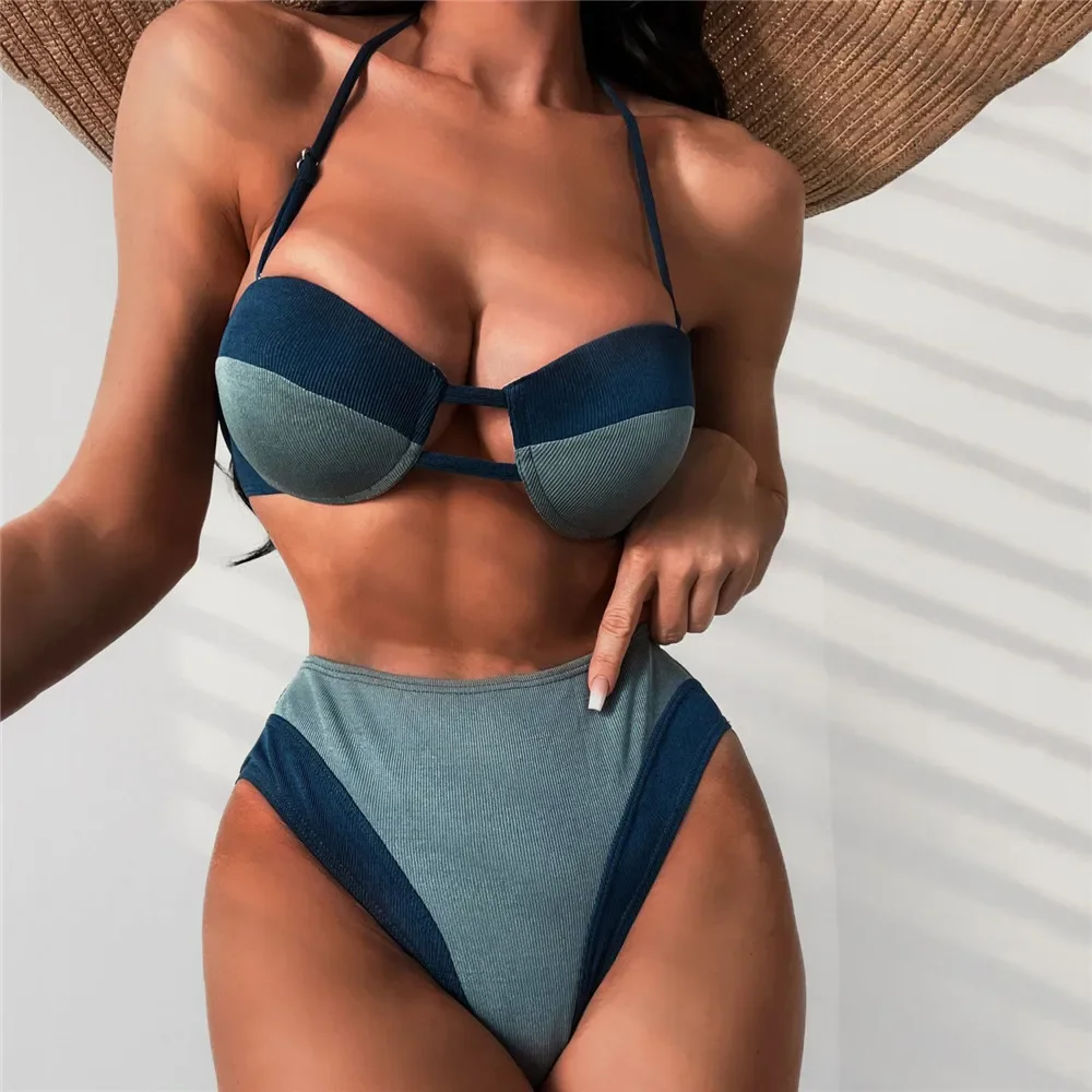 

Sexy Underwire Push Up Bikinis Set High Waist Swimsuit Woman Swimwear Patchwork Bathing Suit Biquini Bikini 2024 Mujer Beachwear