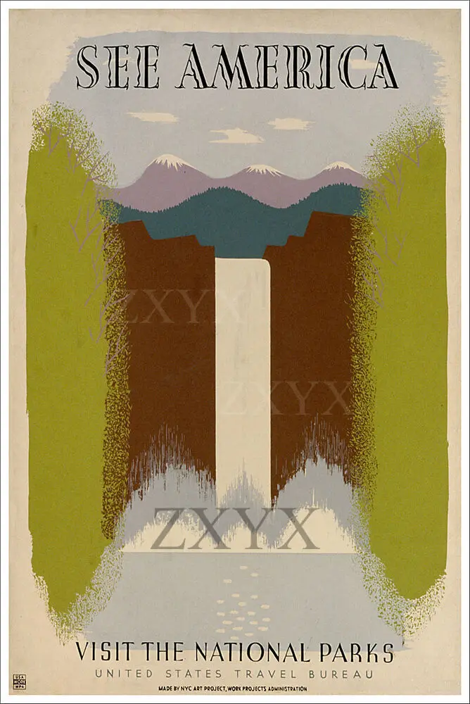Винтажный постер для путешествий WPA в национальном парке, см. Америку
Винтажный постер для путешествий WPA в национальном парке, см. Америку