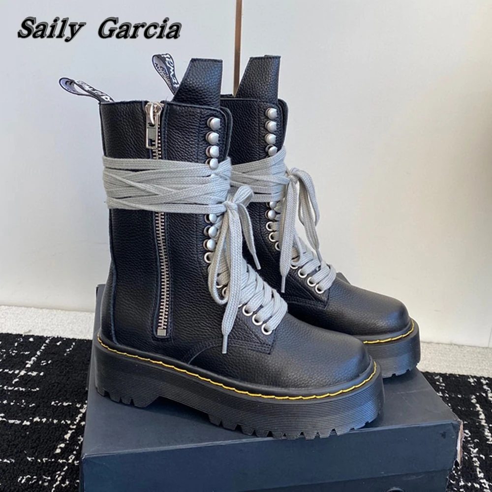 Leather Round Toe Platform Side Zipper Motorcycle Boots Autumn/Winter Punk Style Casual Boots Metal Rivet custom Shoelaces Shoes
Leather Round Toe Platform Side Zipper Motorcycle Boots Autumn/Winter Punk Style Casual Boots Metal Rivet custom Shoelaces Shoes