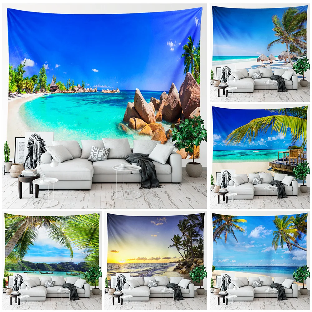 

Palm Tree Large Cloth Wall Tapestry Aesthetic Room Decor Hippie Boho Landscape Ocean Beach Tapestry Wall Hanging Home Decoration