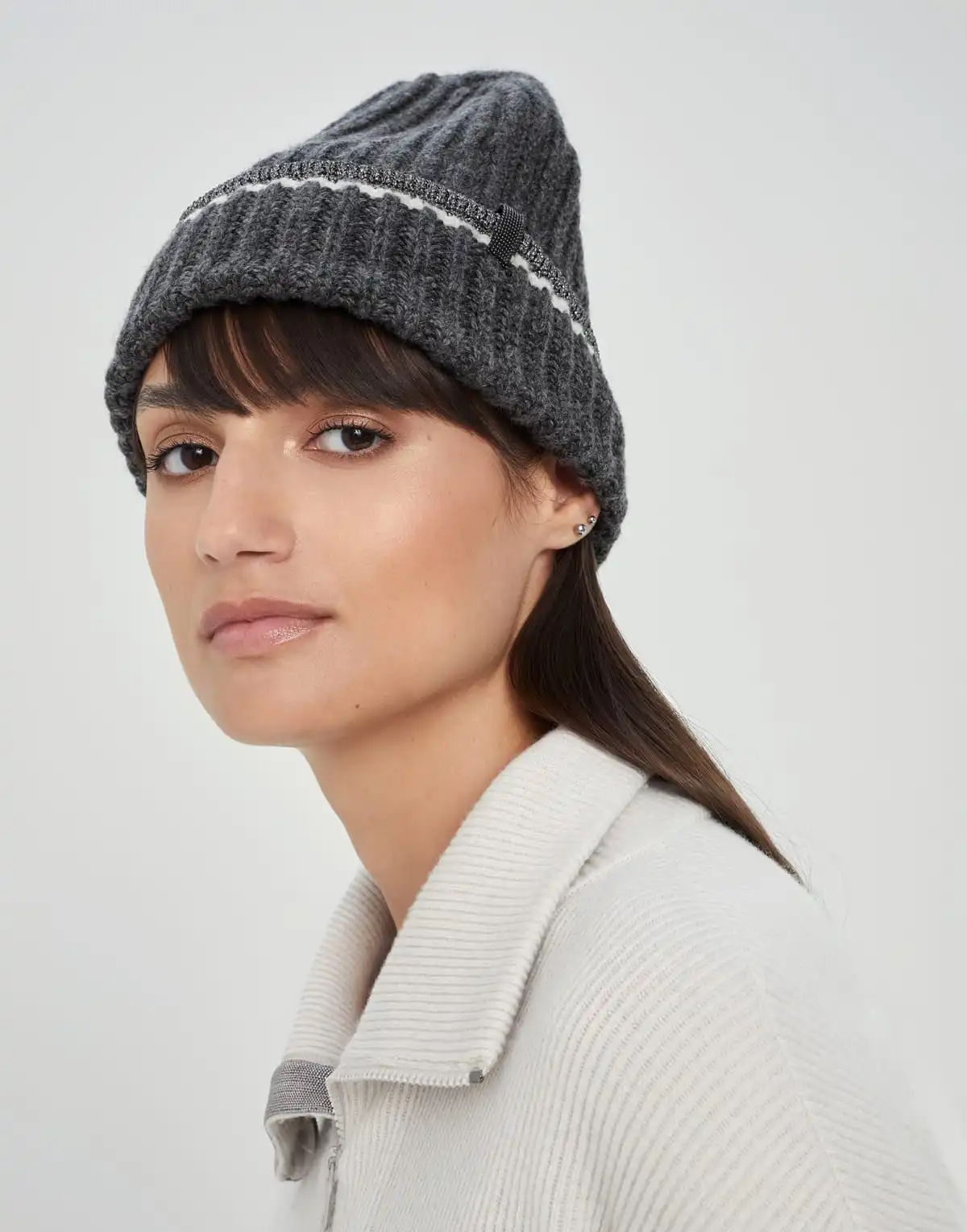 

Bru*Cuci English Rib Knit Beanie In Cashmere Monili High Quality Winter Caps Luxury Design Women's Hat