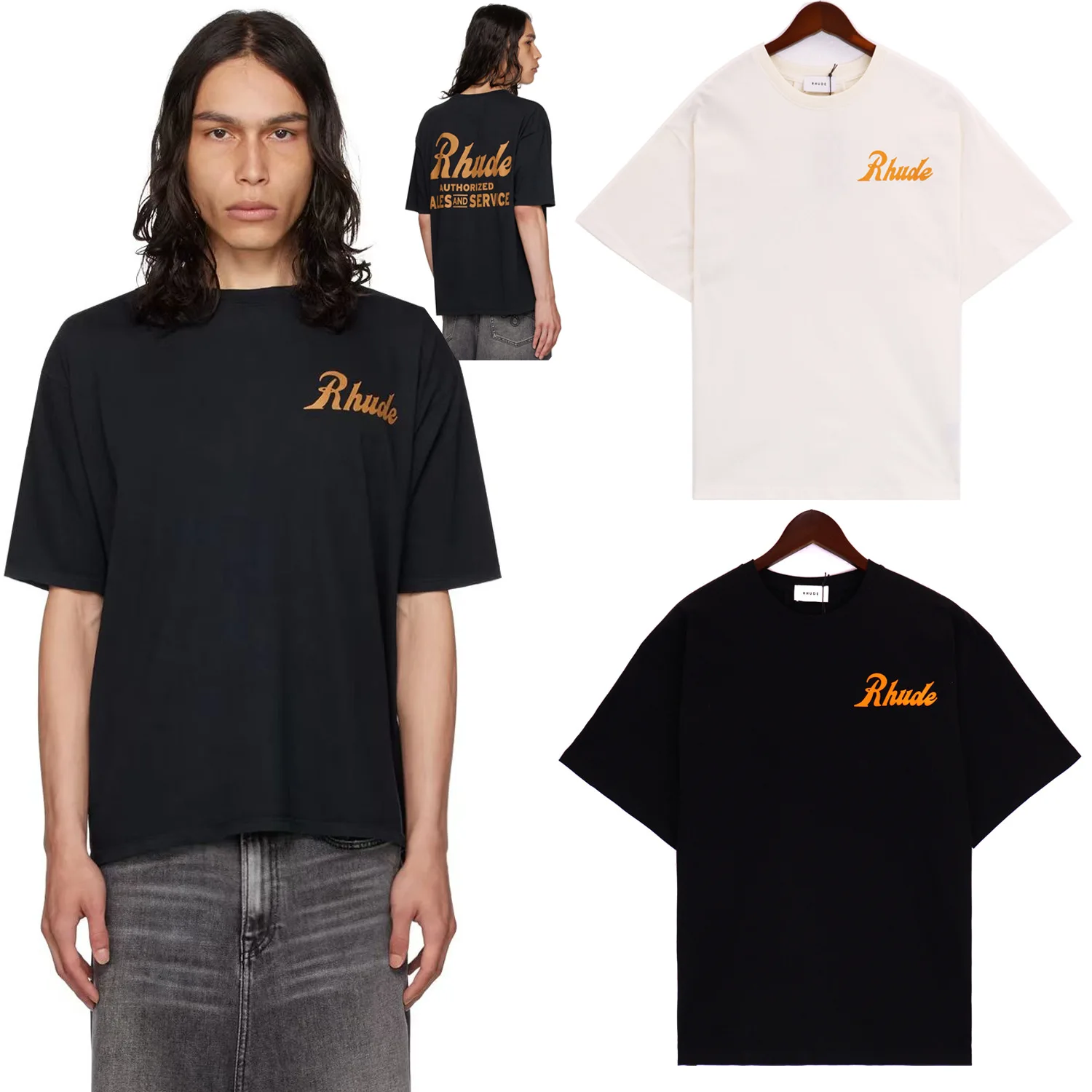 

2024 New RHUDE logo letter print basic large men's and women's short sleeved t-shirt