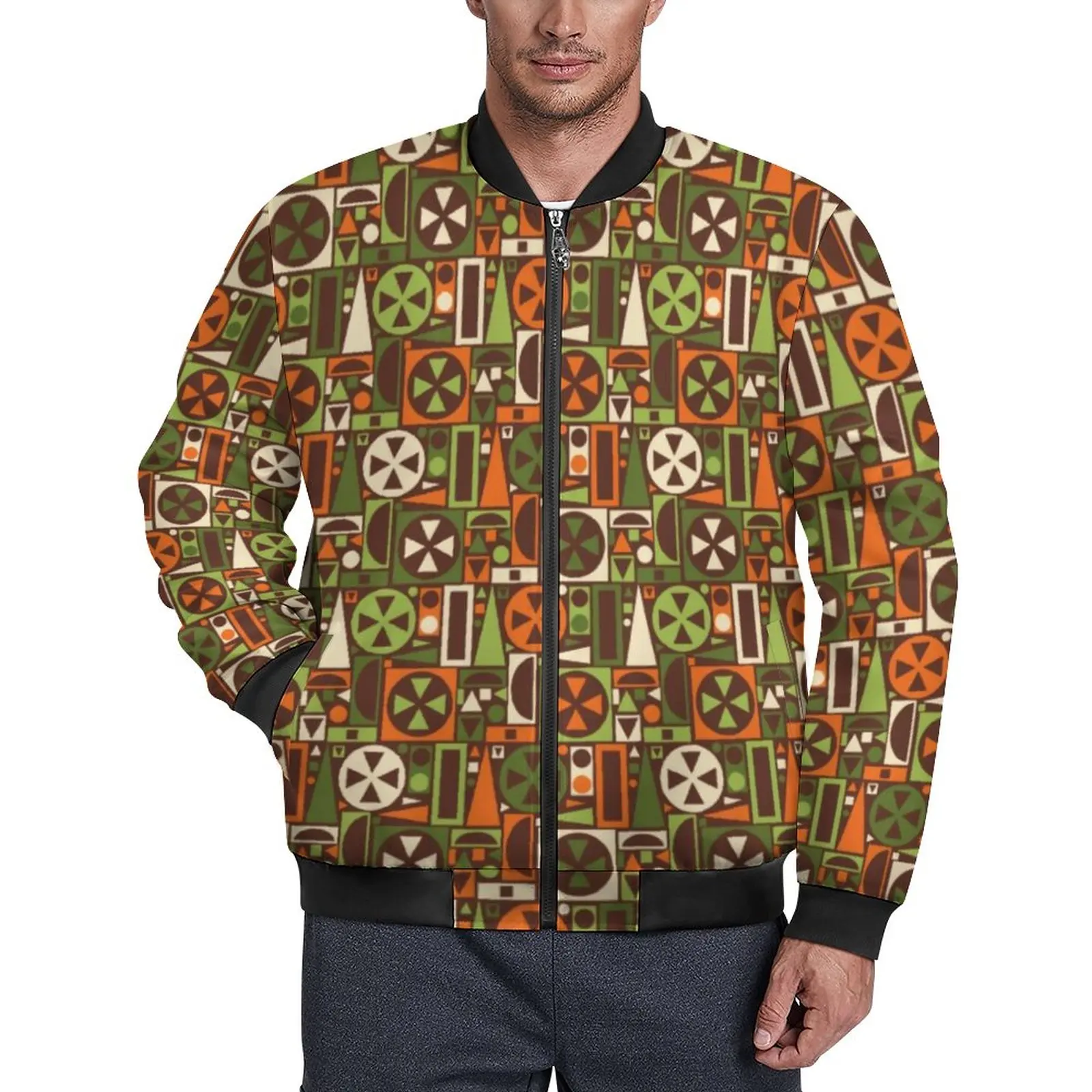 

Куртки в стиле ретро с геометрическим рисунком, 60s, Осенние повседневные пальто в стиле милитари средней века, мужские свободные ветровки с капюшоном, куртка большого размера с графическим рисунком
