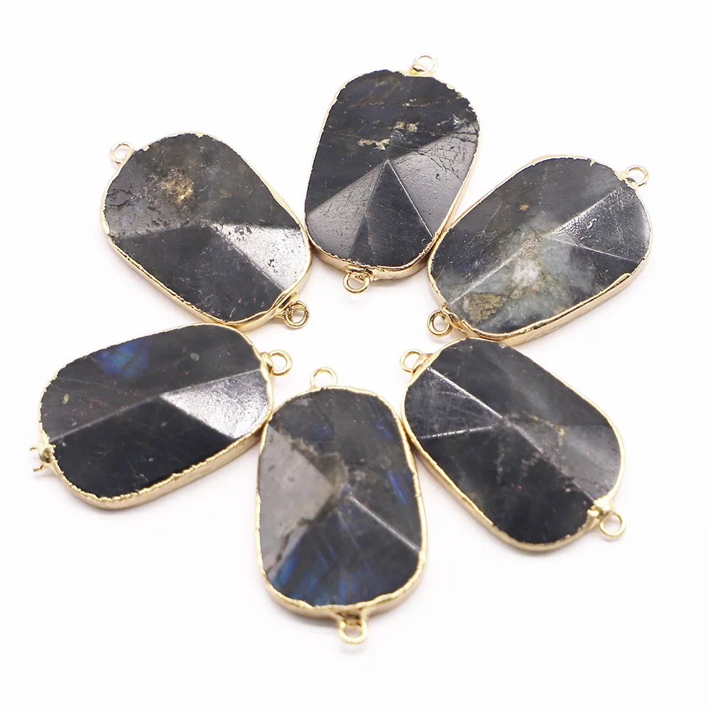 

Natural Stone Oval Pendants Connector Labradorite Slice Necklaces Mineral Healing Gold Plated Edge Charms Jewelry 4Pcs Wholesale