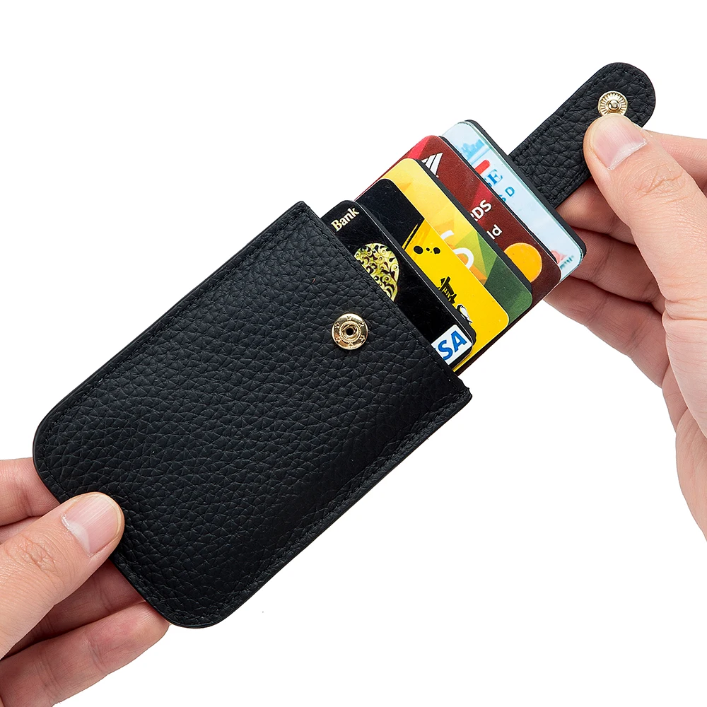 

Женский кошелек для кредитных карт, модный тонкий бумажник из натуральной воловьей кожи с Rfid-блокировкой и застежкой спереди, маленький клатч с застежкой
