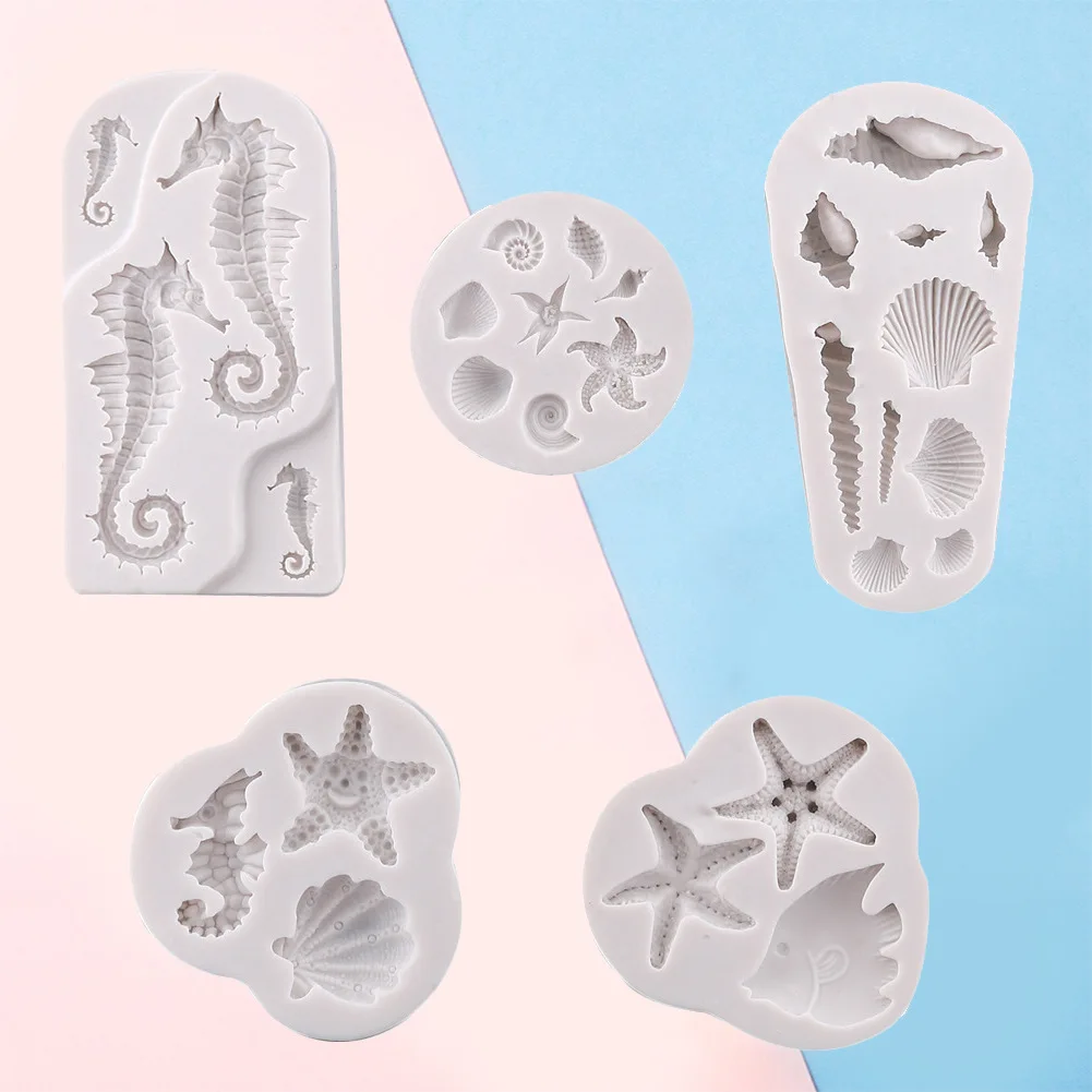 

3D Cute Sea Animal Silicone Mold DIY Ocean Creatures Conch Starfish Shell Fondant Cake Decorating Tools Chocolate Baking Mould