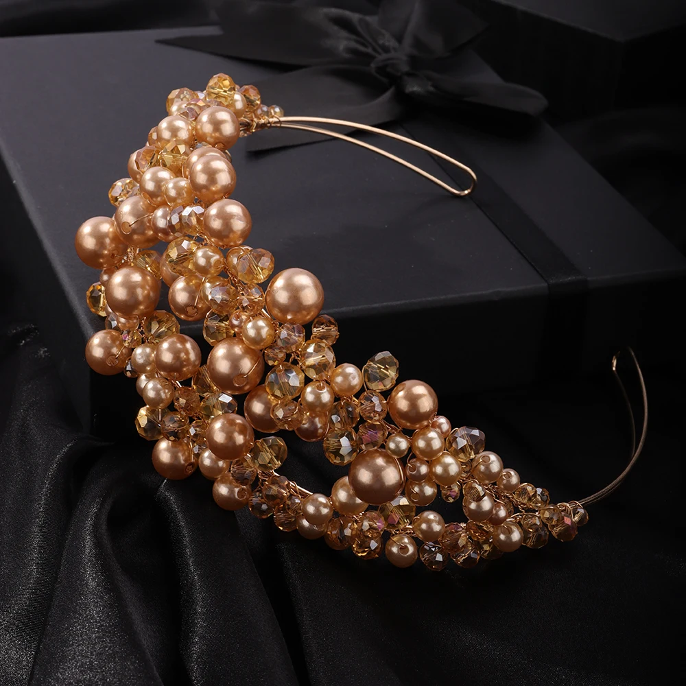 Luxury Elegant Pearl Crystal Crown Headpieces Bridal Headband Wedding Hair Jewelry Accessories Handmade Party Headdress Tiaras 15 S468a7f4bcc3f4d2094083d8444cfd9f0A