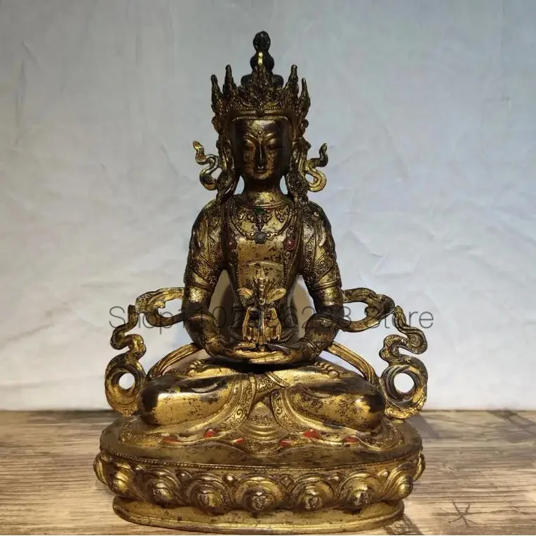 

30 см окрашенная бронзовая позолоченная статуя Будды