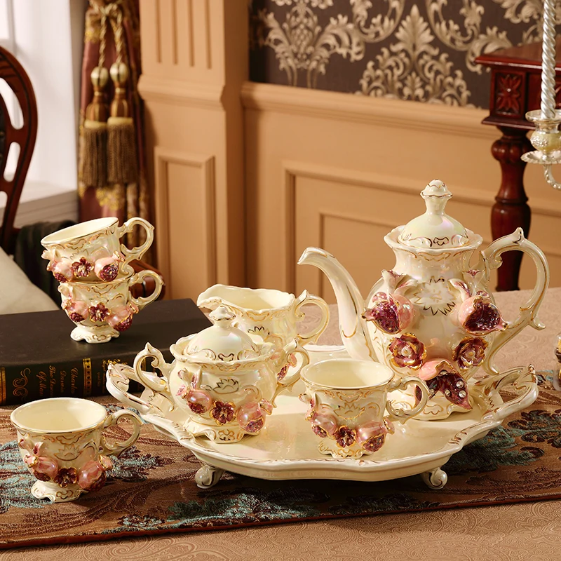 

Высококачественный керамический кофейный сервиз, кофейная чашка, Европейский стиль, Роскошный Британский чайный сервиз для послеобеденного чая, домашний полный набор с подносом
