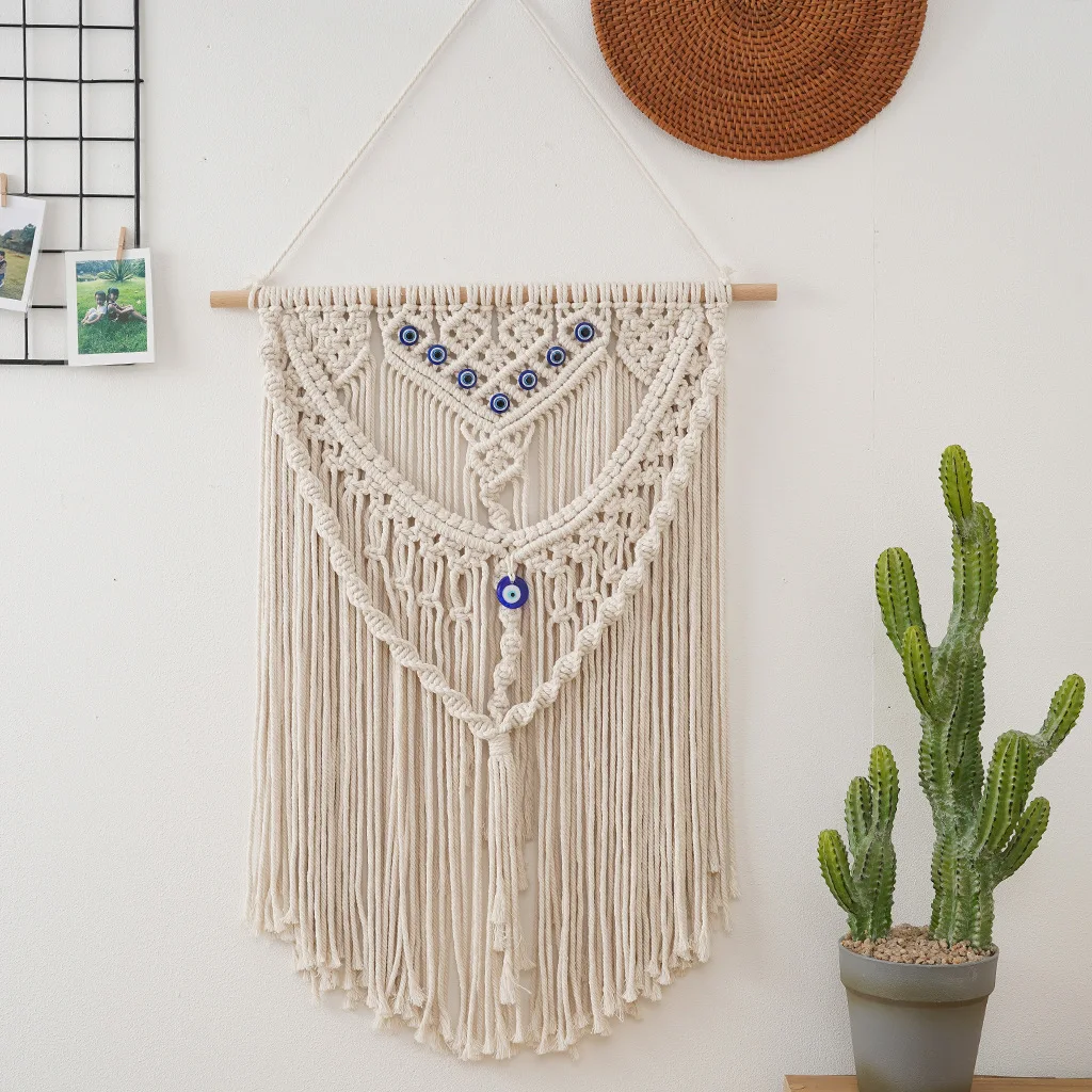 Evil Eye Handwoven Tapestry - White Bohemian Wall Art 7 S468ec955f4bc4c938e96b4c529530332d