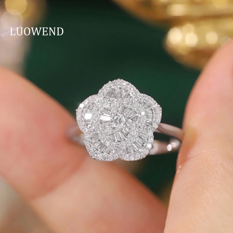 

LUOWEND 18K кольца из белого золота Романтический цветочный дизайн 0,50 карат Настоящее натуральное бриллиант обручальное кольцо для женщин Свадебные украшения
