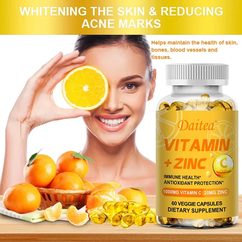 

Daitea-органический Витамин C + цинковые капсулы, антиоксидантная Иммунная поддержка красивой кожи, кости, добавка для мелких линий