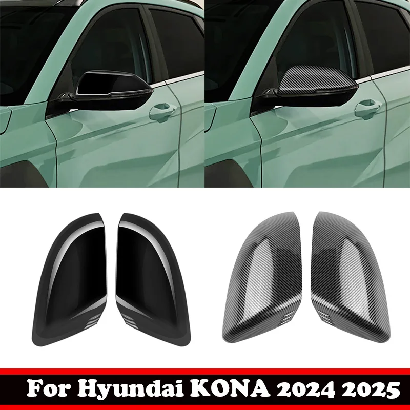 

For Hyundai KONA 2024 2025 ABS carbonfiber Door Side Wing Rearview Mirror Cover Mirror Anti-Rub Protect cover Strip Trim Sticker