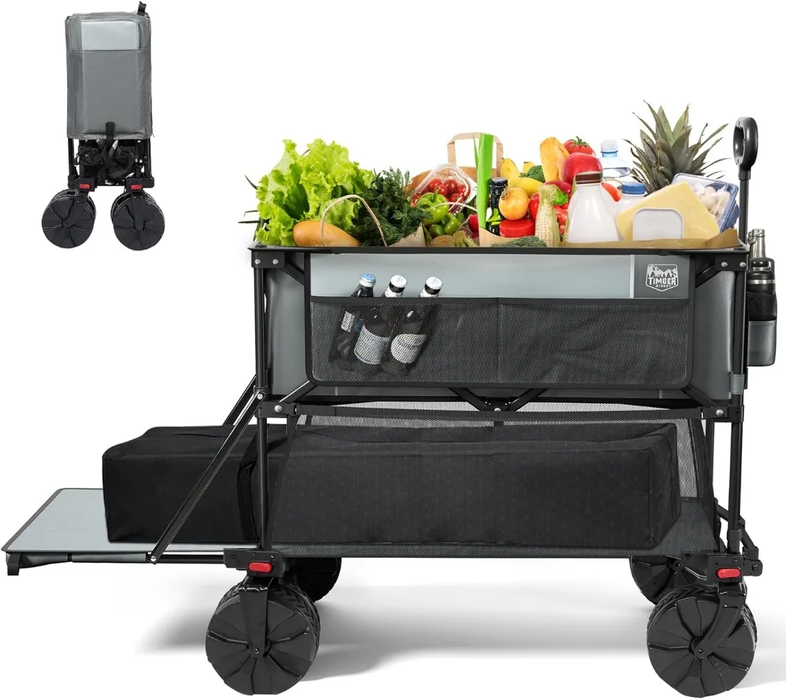 

TIMBER RIDGE 400L Large Capacity Folding Double Decker Wagon, 54" Extra Long Extender Wagon Cart, 450lbs Heavy Duty