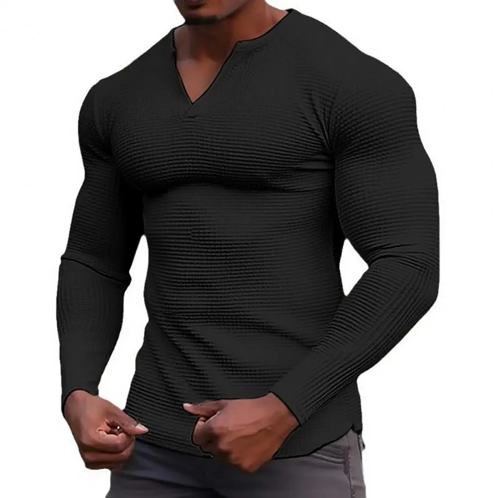 Fall Spring Men T-shirt V Neck Solid Color Slim Fit Soft Casual Long Sleeves Patchwork Waffle Texture Elastic Mid Length Men Top 
Fall Spring Men T-shirt V Neck Solid Color Slim Fit Soft Casual Long Sleeves Patchwork Waffle Texture Elastic Mid Length Men Top