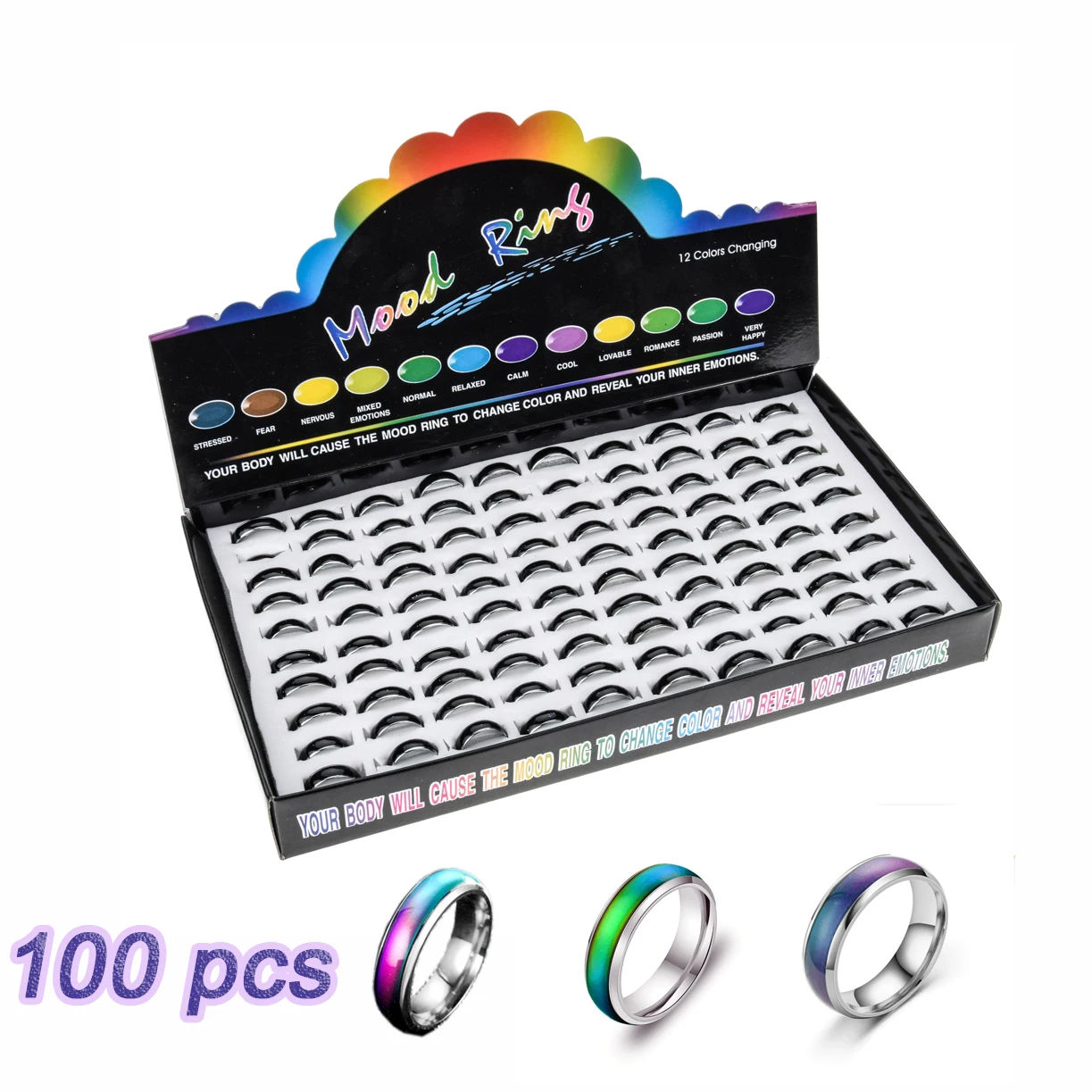 

100pcs/lot Temperature Change Emotion Feeling Mood Rings Set Mix Size Ring for Men Women Fashion Jewelry Color Changing Ring