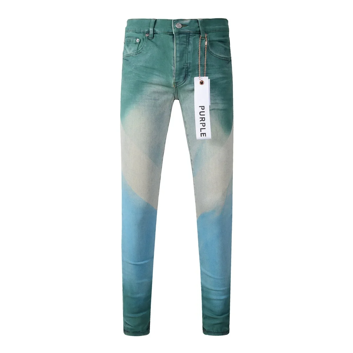 

2024 фиолетовые брендовые джинсы в стиле Хай-стрит тяжелые отрасли окрашенные с помощью распылителя PU по клею градиентные брюки скинни с низкой посадкой