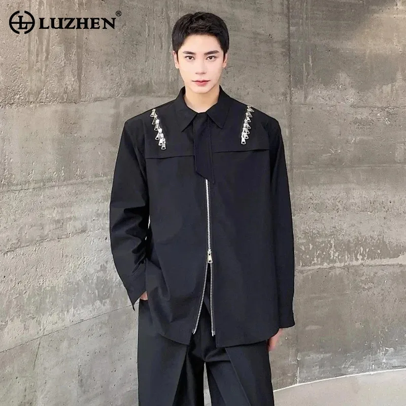 

LUZHEN Personality Zipper Splicing Design Trendy Long Sleeve Shirts Original New Men's Tops Korean Reviews Many Clothes LZ2241