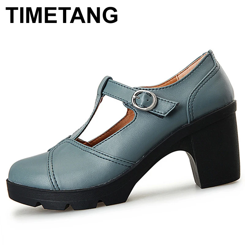 

New Women Patent Leather Thick High Heels School Shoes Vintage Buckle Round Toe Oxford Shoes For Women Pumps Sapatos Femininos
