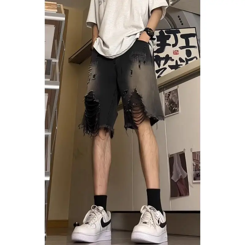 Gradient ripped raw edge denim shorts for men in summer American high street vibe fashion brand high waist straight large size
Gradient ripped raw edge denim shorts for men in summer American high street vibe fashion brand high waist straight large size