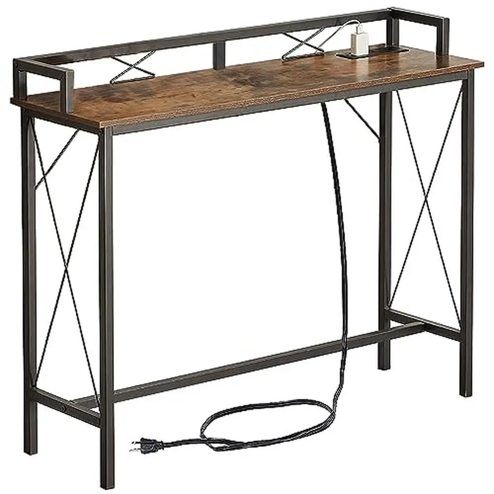 Side & Console Table with 2 Outlets and USB Ports Metal Frame & PVC Wood Construction X Shape Fixed Frame Stability Narrow
Side & Console Table with 2 Outlets and USB Ports Metal Frame & PVC Wood Construction X Shape Fixed Frame Stability Narrow