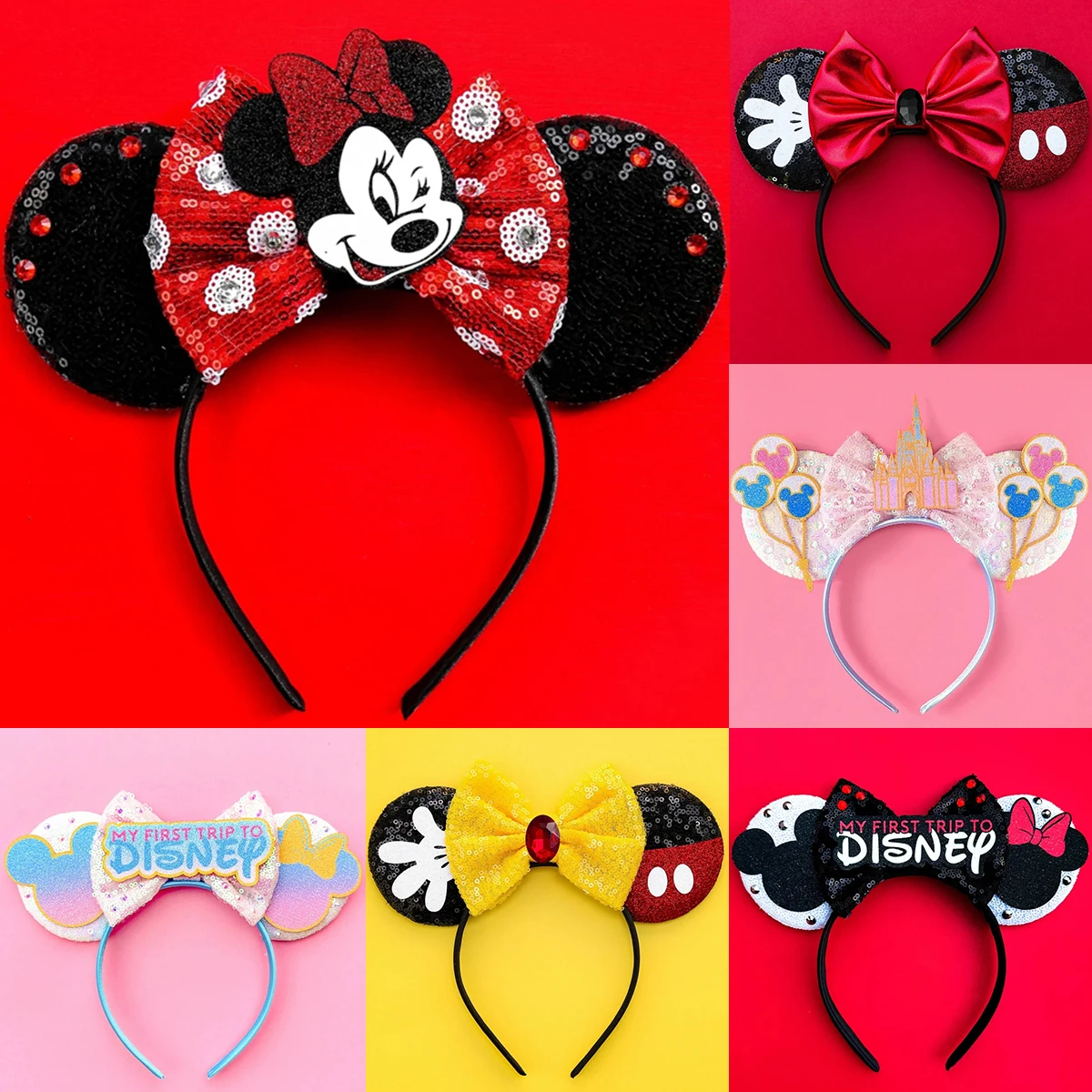 

Disney Mickey Mouse Ears Headband Women Sequins Bows Hair Accessories Minnie Mouse Headbands for Girls Kids Festival Hairbands