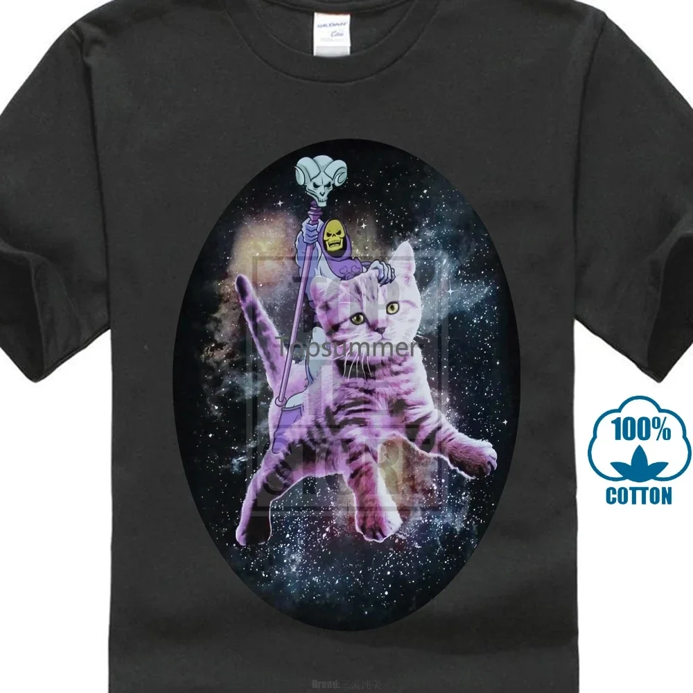 

Masters Of The Universe Mens T Shirt Skeletor Flying On A Purple Space Cat