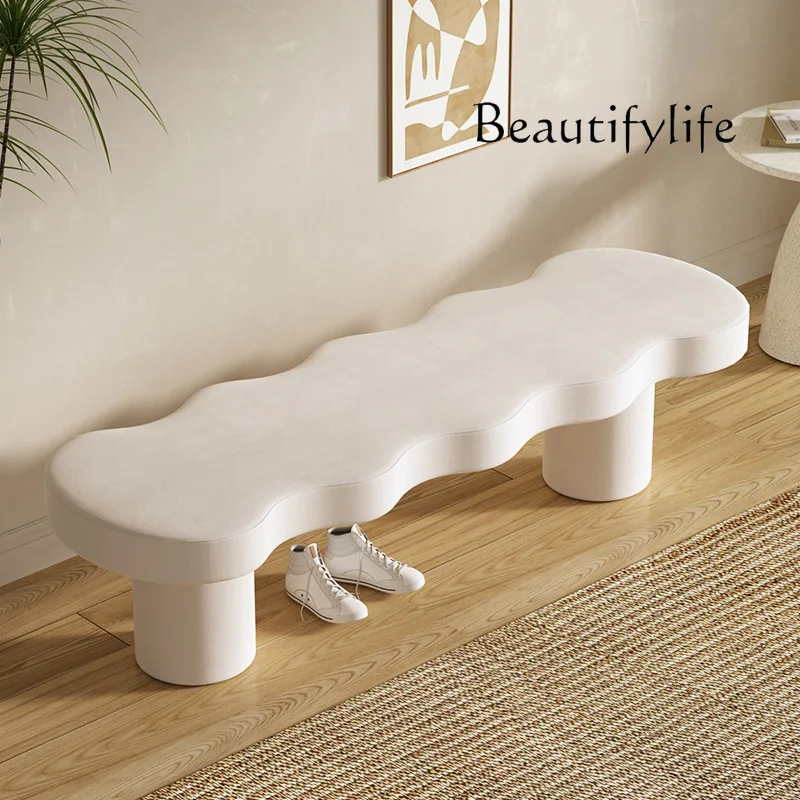 

Cream Style Home Shoe Changing Stool Bedroom Tailstock Cloakroom Sofa Bench Wave Design