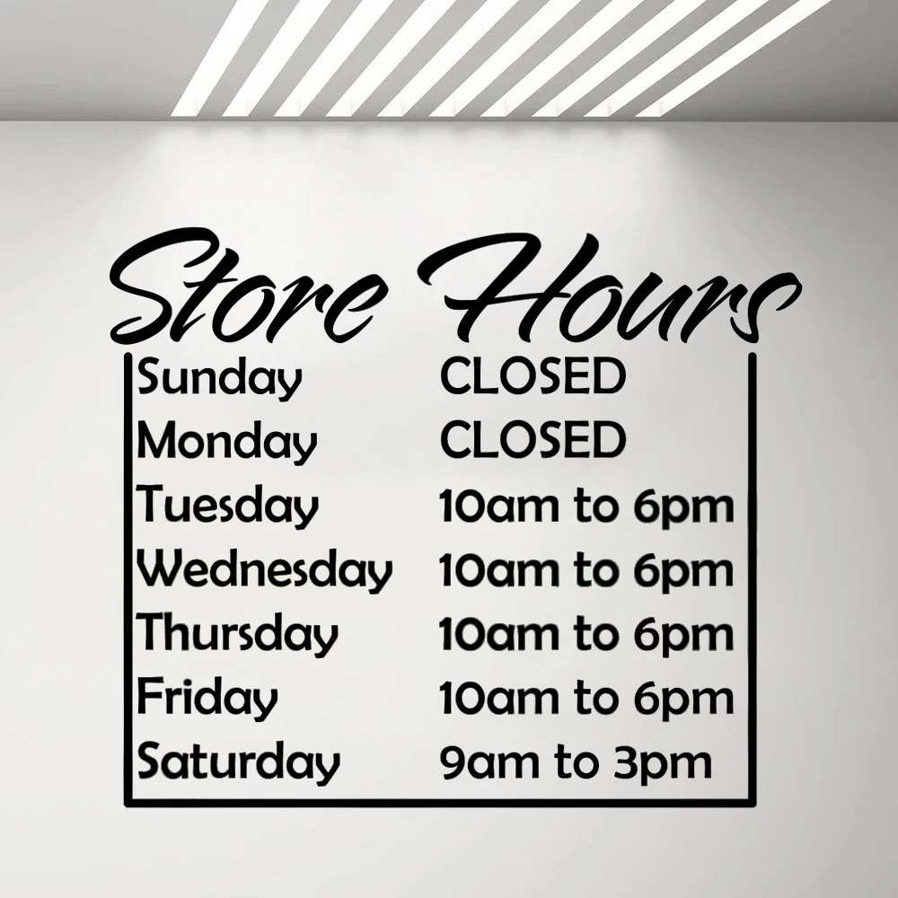 

Store Hours Decal Business Hours Of Operation Sign Wall Stickers Computer Cut Vinyl Window Graphics Storefront Door Mural HJ1463