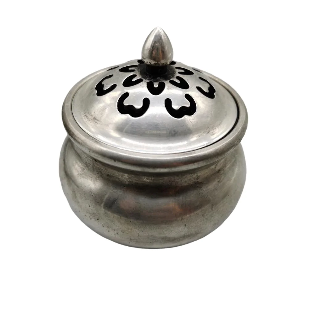 

Chinese White Bronze Cupronickel Sculpture Incense Burner Household Censer Hollowed out cover incensory