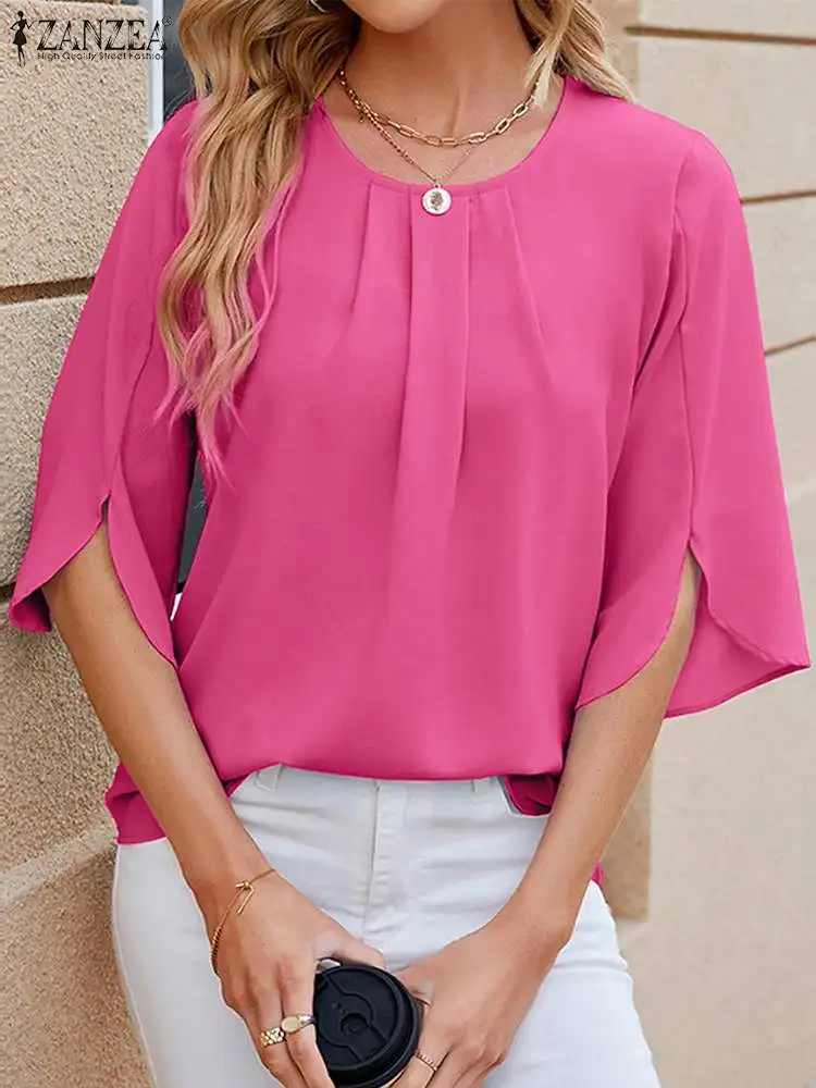 Модная летняя офисная блузка ZANZEA с круглым вырезом и рукавом 3/4, повседневные однотонные женские блузки, праздничные топы, туника, элегантная женская рубашка
Модная летняя офисная блузка ZANZEA с круглым вырезом и рукавом 3/4, повседневные однотонные женские блузки, праздничные топы, туника, элегантная женская рубашка