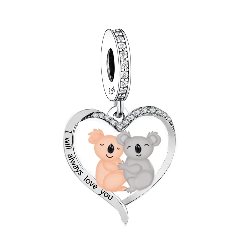 

FC Jewelry Fit Original Charm Bracelet 925 Sterling Silver Bear Koala Hug Heart Bead For Making Women Daughter Mother Berloque