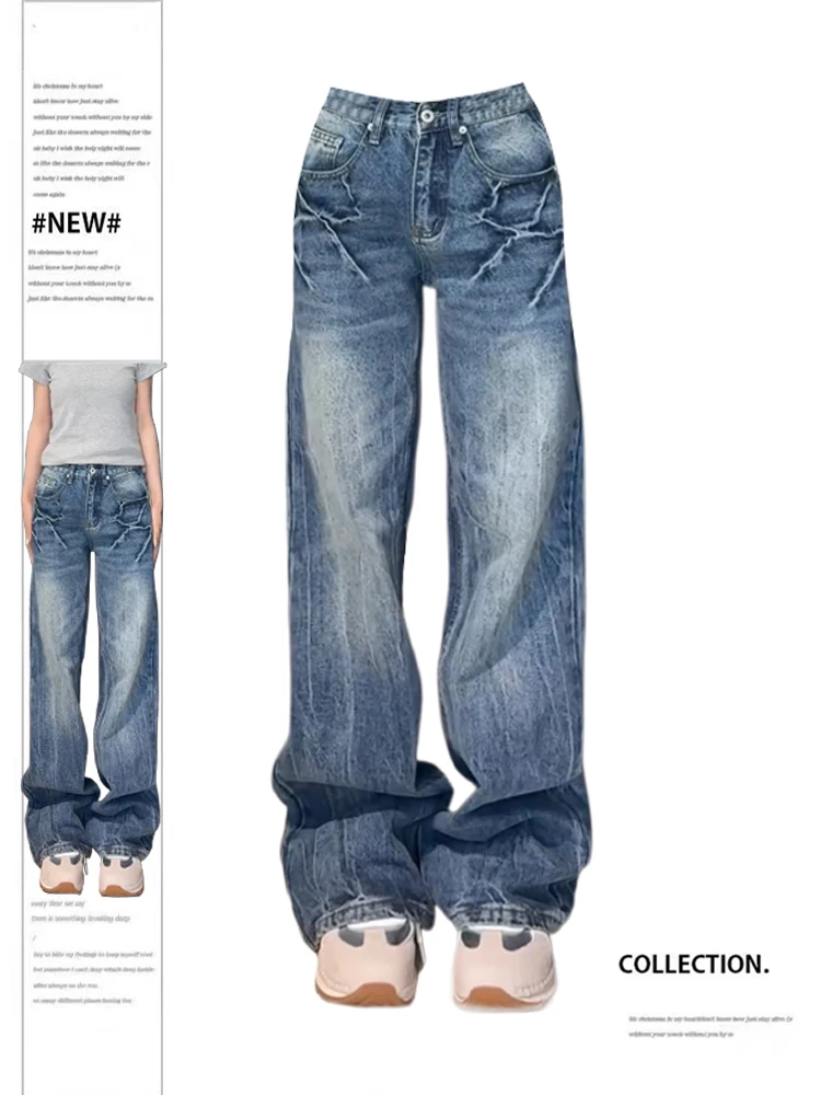 

Женские синие джинсы в стиле Харадзюку, эстетические мешковатые джинсовые брюки в стиле Харадзюку, винтажные брюки в стиле 1920-х годов, одежда в стиле Trashy 2000